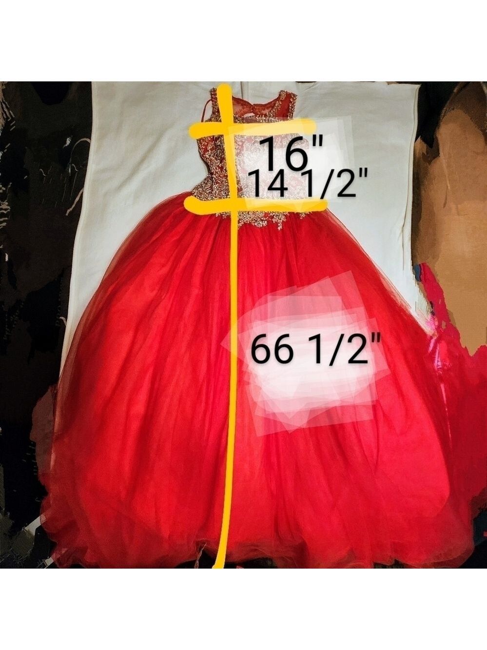 Layla K Quinceanera Ball Gown Dress Red Gold Beaded Size 6 - Picture 13 of 13